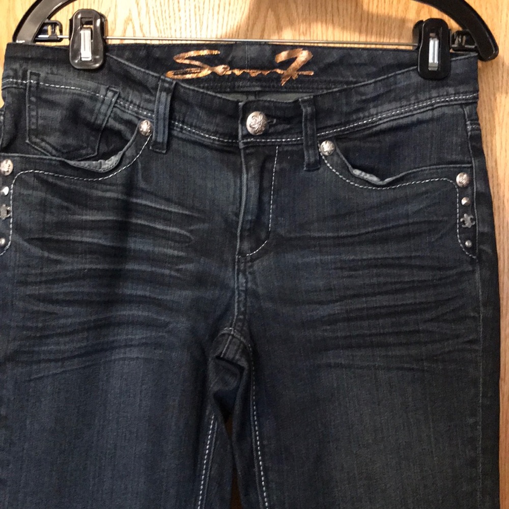 Seven stretch slim fit full cut straight leg blue denim jeans size 8 VGUC